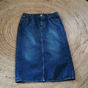 & Denim maxi jean skirt bohowestern with back slit. Size L